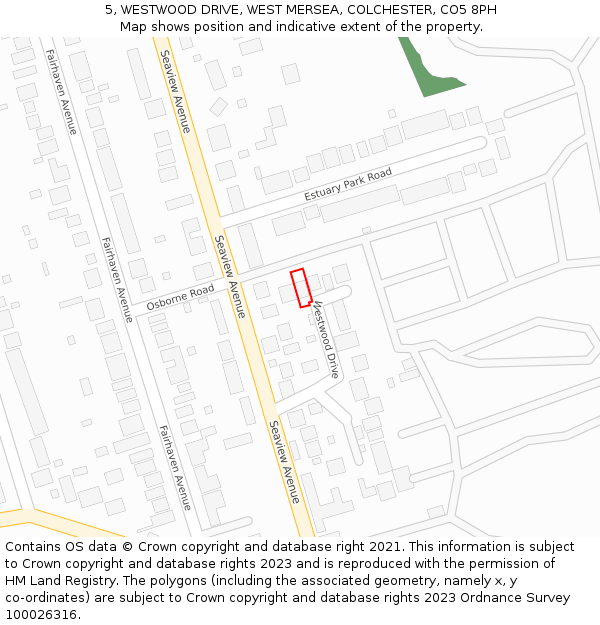 5, WESTWOOD DRIVE, WEST MERSEA, COLCHESTER, CO5 8PH: Location map and indicative extent of plot