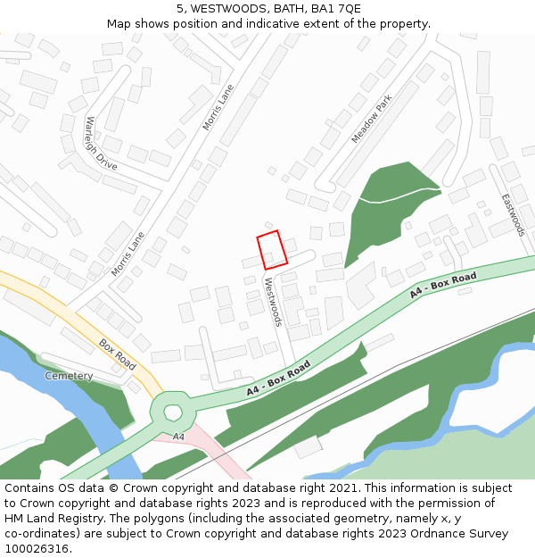 5, WESTWOODS, BATH, BA1 7QE: Location map and indicative extent of plot