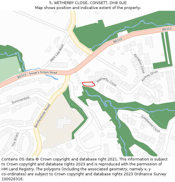 5, WETHERBY CLOSE, CONSETT, DH8 0UE: Location map and indicative extent of plot