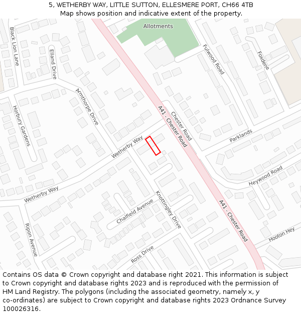 5, WETHERBY WAY, LITTLE SUTTON, ELLESMERE PORT, CH66 4TB: Location map and indicative extent of plot