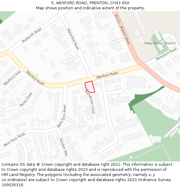 5, WEXFORD ROAD, PRENTON, CH43 9SX: Location map and indicative extent of plot