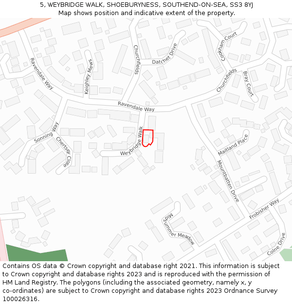 5, WEYBRIDGE WALK, SHOEBURYNESS, SOUTHEND-ON-SEA, SS3 8YJ: Location map and indicative extent of plot