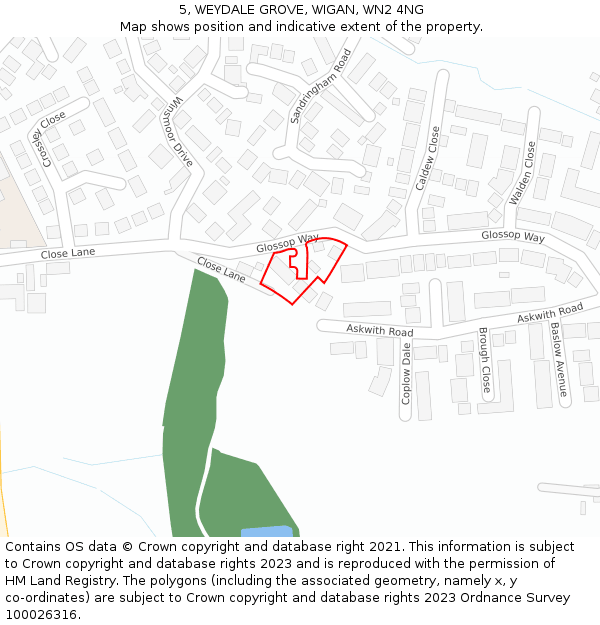 5, WEYDALE GROVE, WIGAN, WN2 4NG: Location map and indicative extent of plot