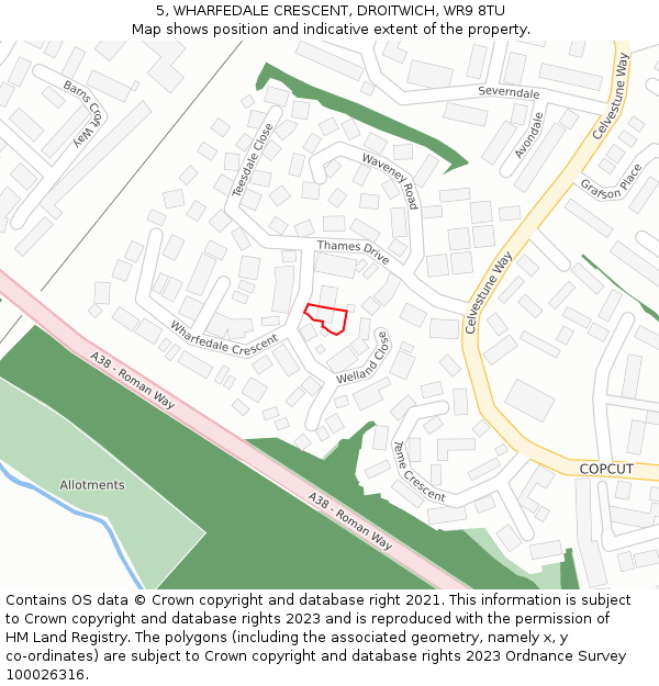 5, WHARFEDALE CRESCENT, DROITWICH, WR9 8TU: Location map and indicative extent of plot