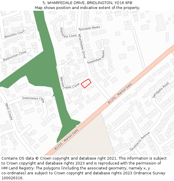 5, WHARFEDALE DRIVE, BRIDLINGTON, YO16 6FB: Location map and indicative extent of plot