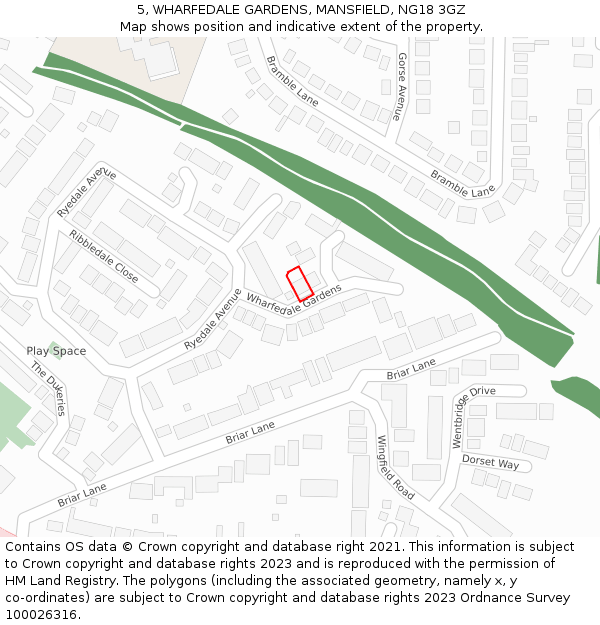 5, WHARFEDALE GARDENS, MANSFIELD, NG18 3GZ: Location map and indicative extent of plot