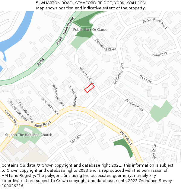 5, WHARTON ROAD, STAMFORD BRIDGE, YORK, YO41 1PN: Location map and indicative extent of plot