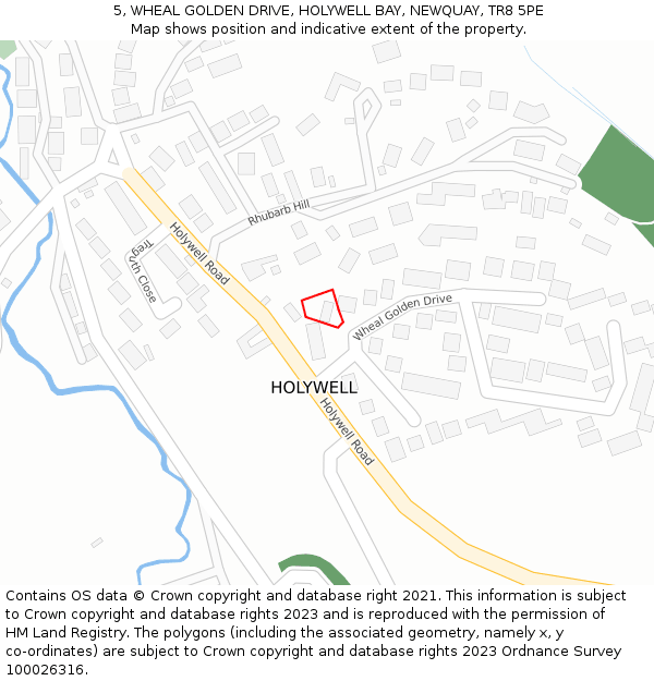 5, WHEAL GOLDEN DRIVE, HOLYWELL BAY, NEWQUAY, TR8 5PE: Location map and indicative extent of plot