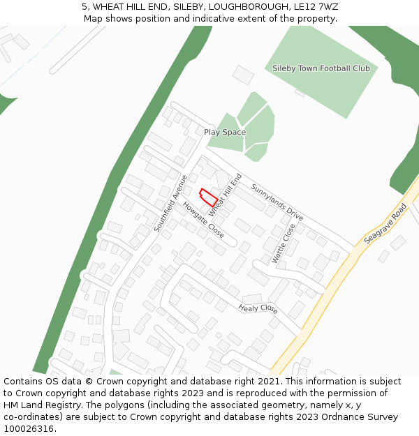 5, WHEAT HILL END, SILEBY, LOUGHBOROUGH, LE12 7WZ: Location map and indicative extent of plot