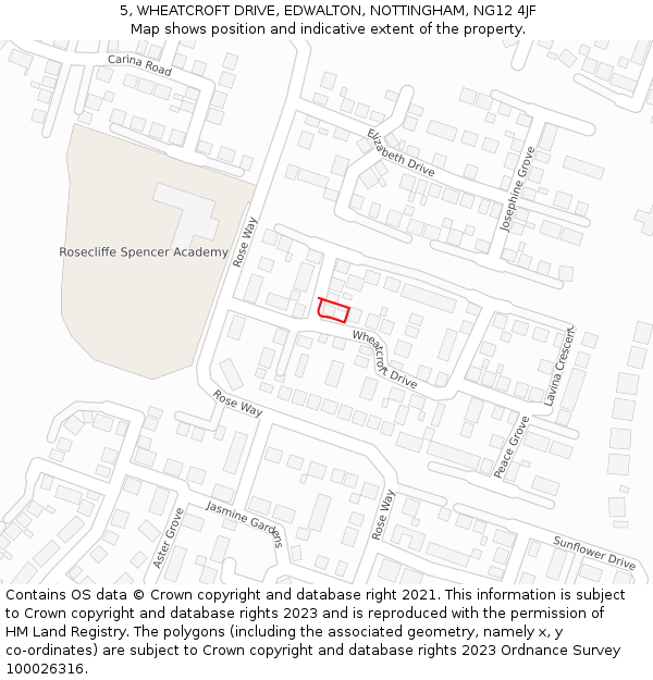 5, WHEATCROFT DRIVE, EDWALTON, NOTTINGHAM, NG12 4JF: Location map and indicative extent of plot