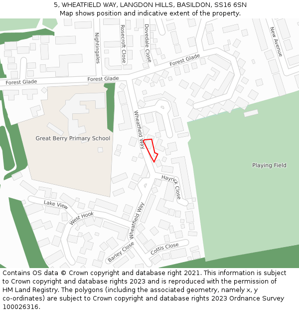 5, WHEATFIELD WAY, LANGDON HILLS, BASILDON, SS16 6SN: Location map and indicative extent of plot