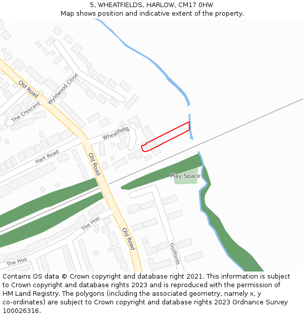 5, WHEATFIELDS, HARLOW, CM17 0HW: Location map and indicative extent of plot