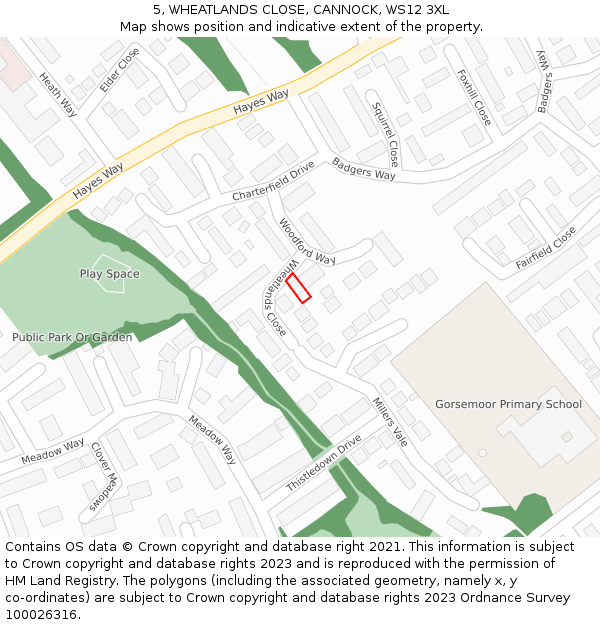 5, WHEATLANDS CLOSE, CANNOCK, WS12 3XL: Location map and indicative extent of plot