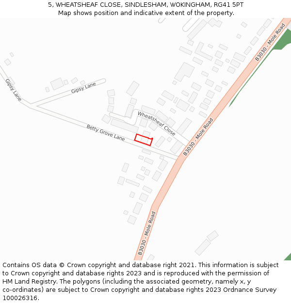 5, WHEATSHEAF CLOSE, SINDLESHAM, WOKINGHAM, RG41 5PT: Location map and indicative extent of plot