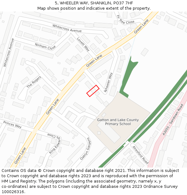 5, WHEELER WAY, SHANKLIN, PO37 7HF: Location map and indicative extent of plot