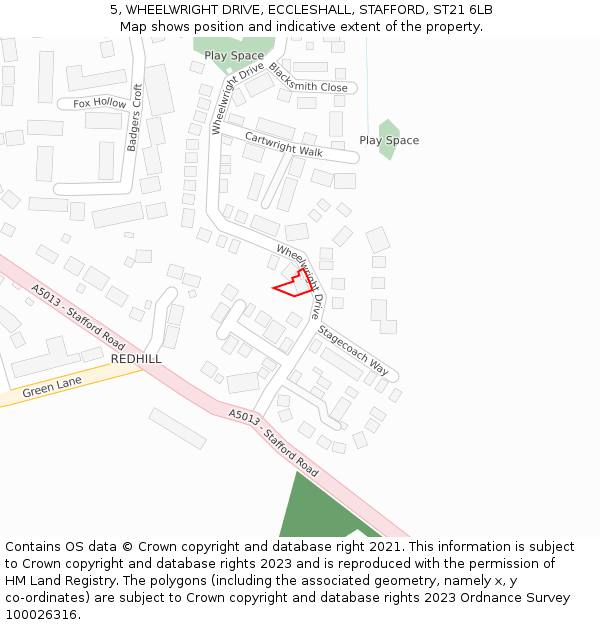 5, WHEELWRIGHT DRIVE, ECCLESHALL, STAFFORD, ST21 6LB: Location map and indicative extent of plot