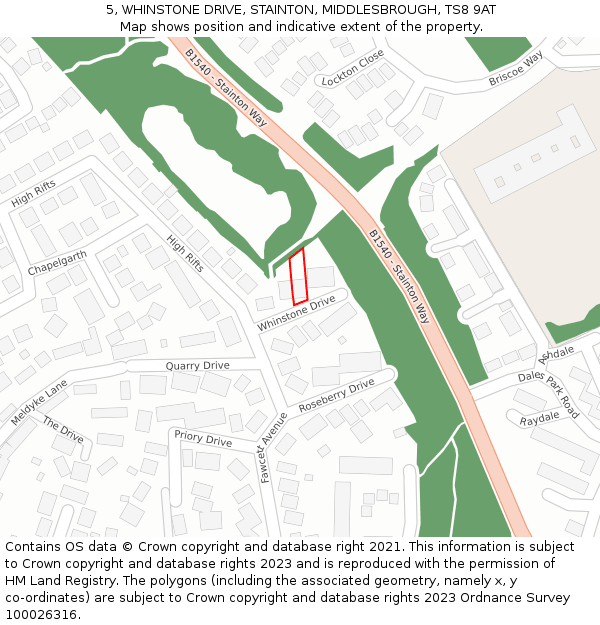 5, WHINSTONE DRIVE, STAINTON, MIDDLESBROUGH, TS8 9AT: Location map and indicative extent of plot