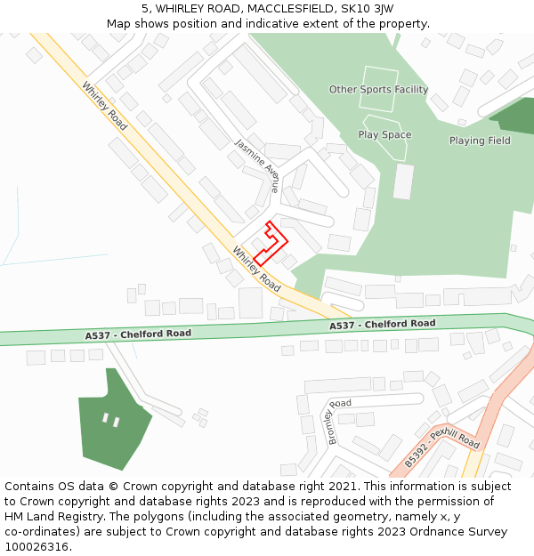 5, WHIRLEY ROAD, MACCLESFIELD, SK10 3JW: Location map and indicative extent of plot