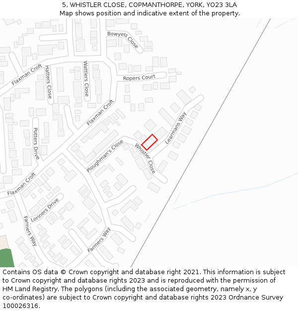 5, WHISTLER CLOSE, COPMANTHORPE, YORK, YO23 3LA: Location map and indicative extent of plot