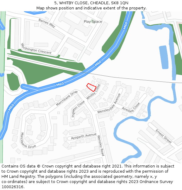 5, WHITBY CLOSE, CHEADLE, SK8 1QN: Location map and indicative extent of plot