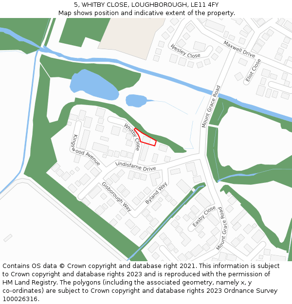 5, WHITBY CLOSE, LOUGHBOROUGH, LE11 4FY: Location map and indicative extent of plot