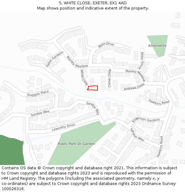 5, WHITE CLOSE, EXETER, EX1 4AD: Location map and indicative extent of plot