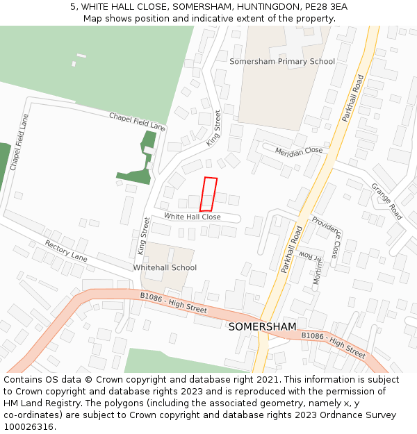 5, WHITE HALL CLOSE, SOMERSHAM, HUNTINGDON, PE28 3EA: Location map and indicative extent of plot