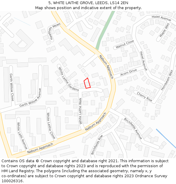 5, WHITE LAITHE GROVE, LEEDS, LS14 2EN: Location map and indicative extent of plot