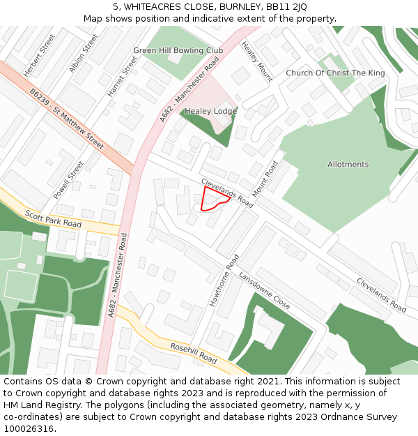 5, WHITEACRES CLOSE, BURNLEY, BB11 2JQ: Location map and indicative extent of plot