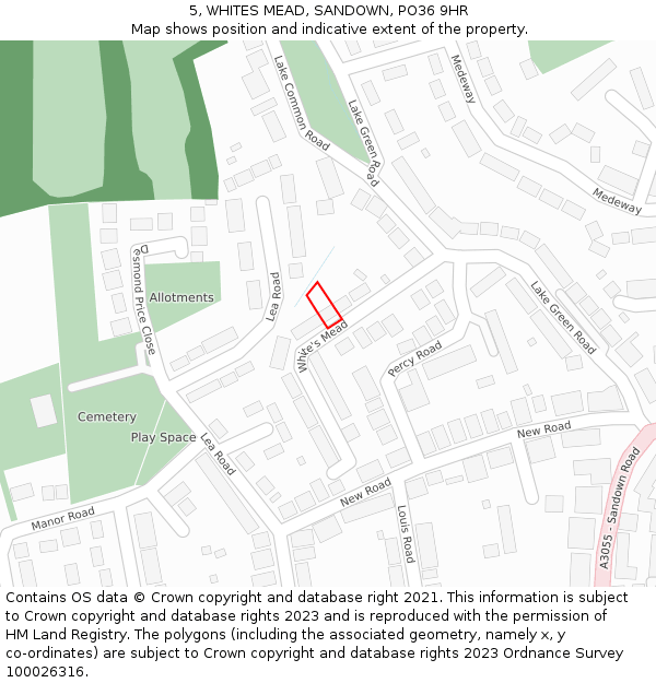 5, WHITES MEAD, SANDOWN, PO36 9HR: Location map and indicative extent of plot