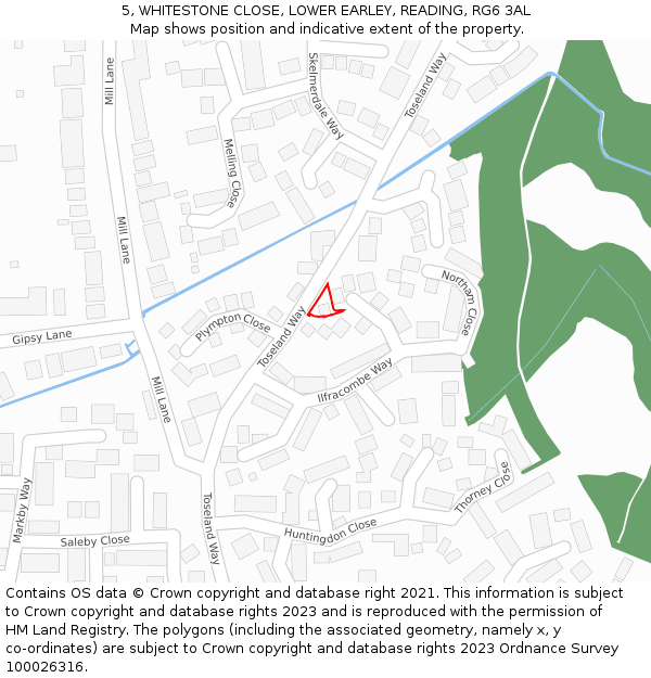 5, WHITESTONE CLOSE, LOWER EARLEY, READING, RG6 3AL: Location map and indicative extent of plot