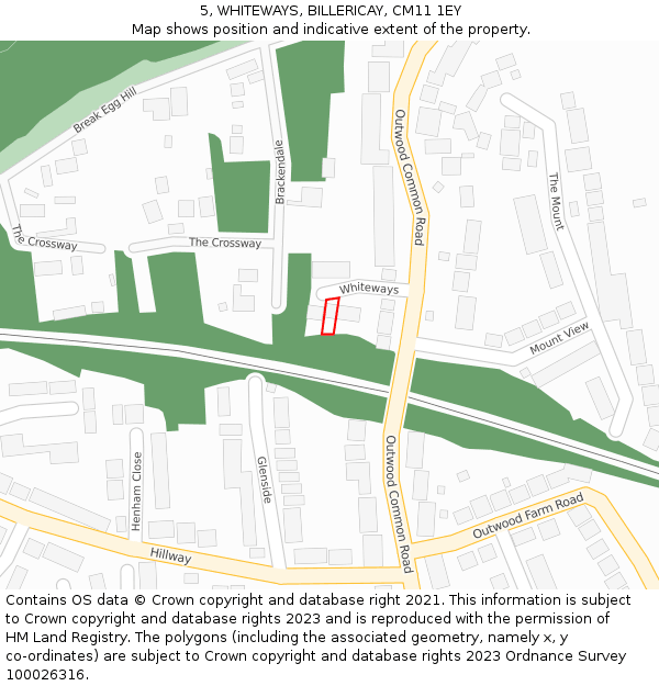 5, WHITEWAYS, BILLERICAY, CM11 1EY: Location map and indicative extent of plot