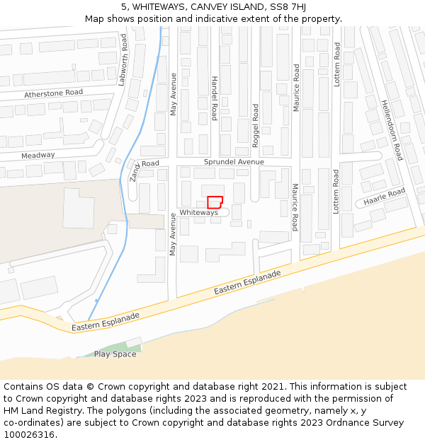 5, WHITEWAYS, CANVEY ISLAND, SS8 7HJ: Location map and indicative extent of plot