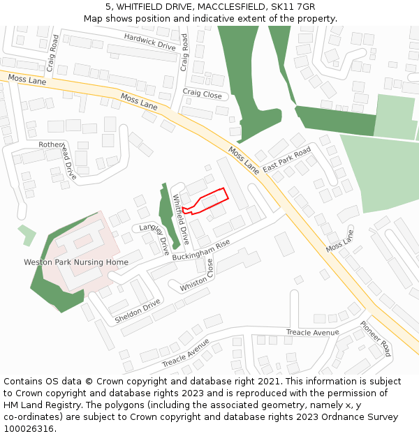 5, WHITFIELD DRIVE, MACCLESFIELD, SK11 7GR: Location map and indicative extent of plot