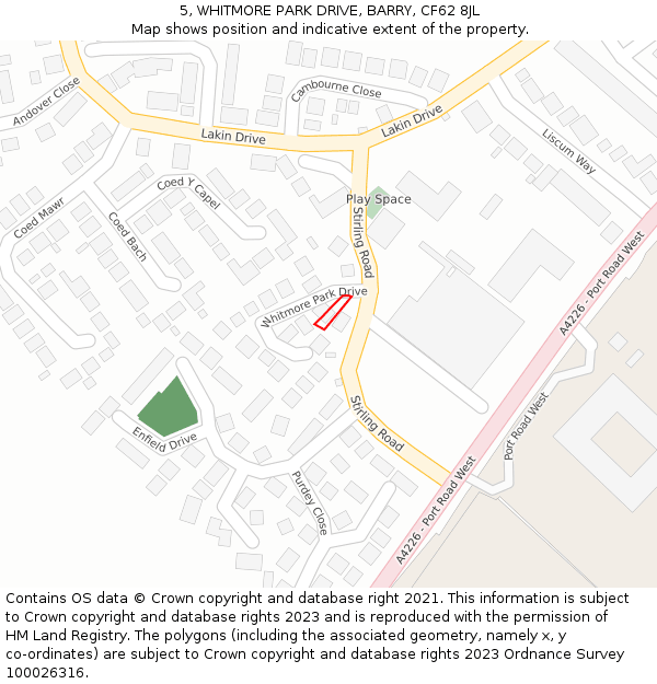 5, WHITMORE PARK DRIVE, BARRY, CF62 8JL: Location map and indicative extent of plot