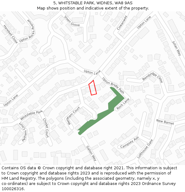 5, WHITSTABLE PARK, WIDNES, WA8 9AS: Location map and indicative extent of plot