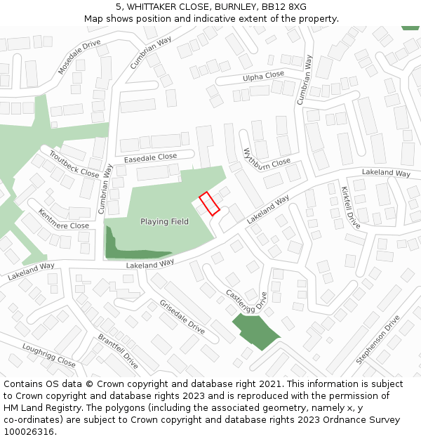 5, WHITTAKER CLOSE, BURNLEY, BB12 8XG: Location map and indicative extent of plot