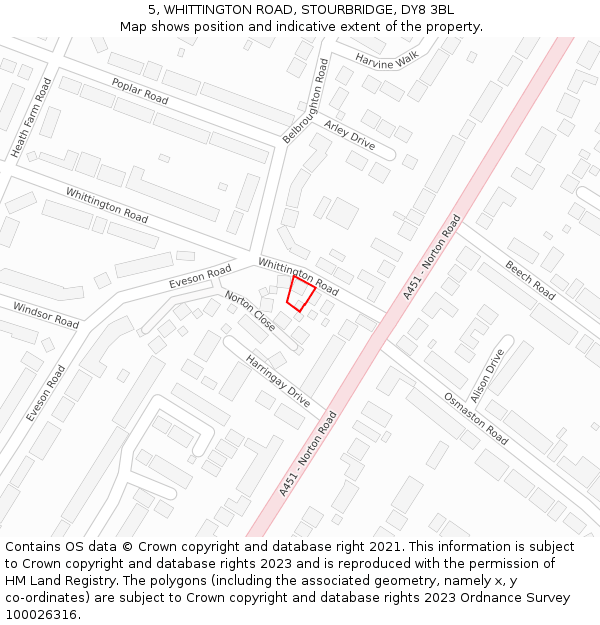 5, WHITTINGTON ROAD, STOURBRIDGE, DY8 3BL: Location map and indicative extent of plot