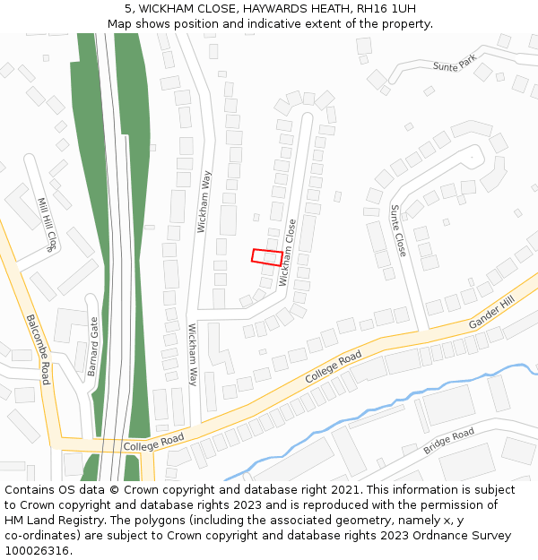 5, WICKHAM CLOSE, HAYWARDS HEATH, RH16 1UH: Location map and indicative extent of plot