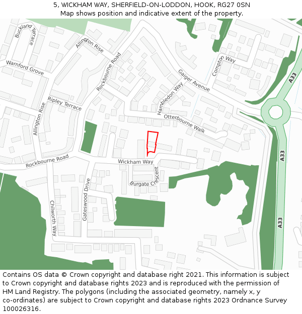 5, WICKHAM WAY, SHERFIELD-ON-LODDON, HOOK, RG27 0SN: Location map and indicative extent of plot