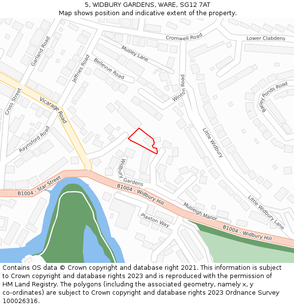 5, WIDBURY GARDENS, WARE, SG12 7AT: Location map and indicative extent of plot