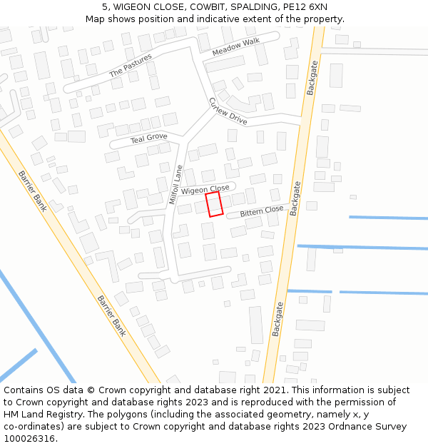 5, WIGEON CLOSE, COWBIT, SPALDING, PE12 6XN: Location map and indicative extent of plot