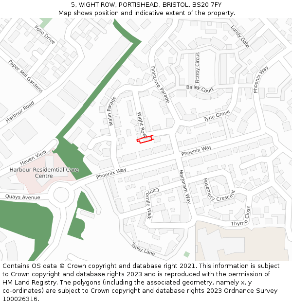 5, WIGHT ROW, PORTISHEAD, BRISTOL, BS20 7FY: Location map and indicative extent of plot