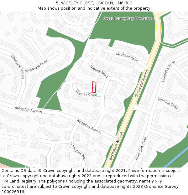 5, WIGSLEY CLOSE, LINCOLN, LN6 3LD: Location map and indicative extent of plot