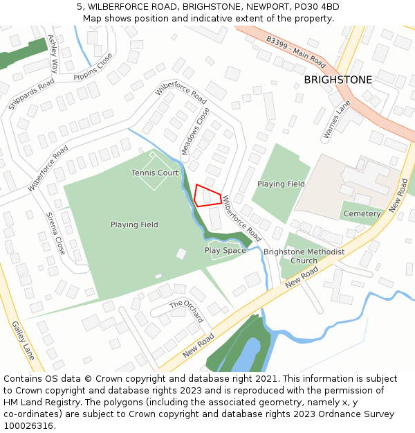 5, WILBERFORCE ROAD, BRIGHSTONE, NEWPORT, PO30 4BD: Location map and indicative extent of plot
