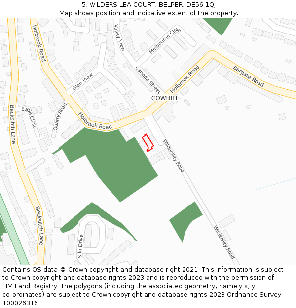 5, WILDERS LEA COURT, BELPER, DE56 1QJ: Location map and indicative extent of plot