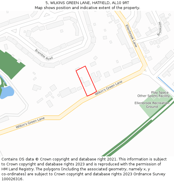 5, WILKINS GREEN LANE, HATFIELD, AL10 9RT: Location map and indicative extent of plot