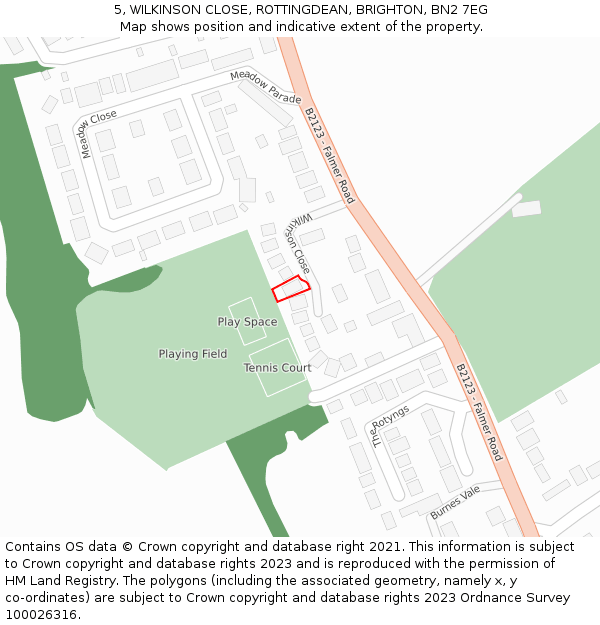 5, WILKINSON CLOSE, ROTTINGDEAN, BRIGHTON, BN2 7EG: Location map and indicative extent of plot