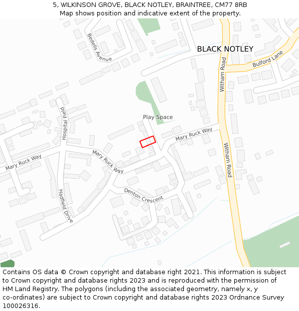 5, WILKINSON GROVE, BLACK NOTLEY, BRAINTREE, CM77 8RB: Location map and indicative extent of plot