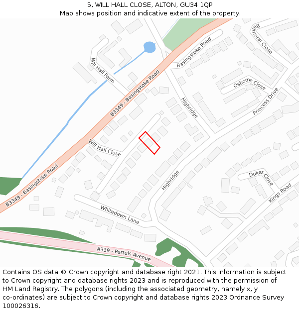 5, WILL HALL CLOSE, ALTON, GU34 1QP: Location map and indicative extent of plot